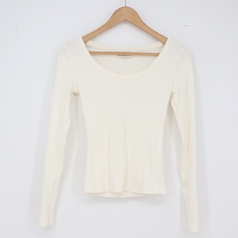 Universal Thread Top Womens XS Ribbed Scoop Neck Cream Long Sleeve Excellent